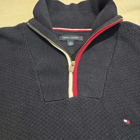 Tommy Hilfiger Men's Classic 1/4 Zip Sweater Flag Logo Navy Blue Size XXL - Picture 2 of 12